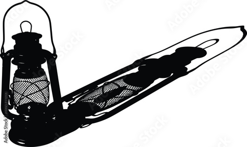 a silhouette of a lantern with a strong, defined shadow, creating a sense of depth and form,” “pure white background