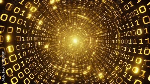 4K video of a futuristic digital tunnel with binary code