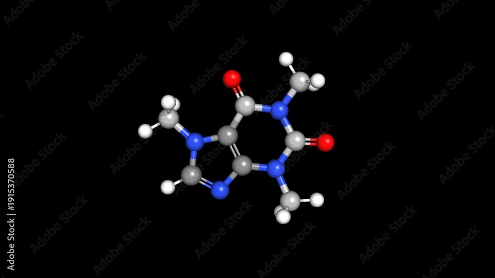 Caffeine Molecule Chemical Structure 3D Render Seamless Loop 4K Alpha ...