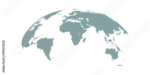 Curved World Map Icon half globe blue Earth vector, global business geography, continents Africa Asia America Europe Australia, travel infographic illustration