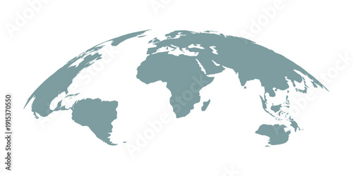 Curved World Map Icon half globe blue Earth vector, global business geography, continents Africa Asia America Europe Australia, travel infographic illustration