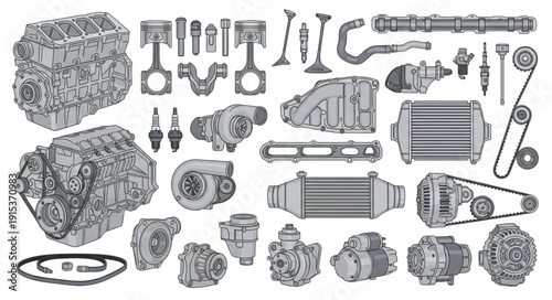 Engine Parts and Components Collection.