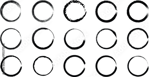 Japanese ink brush circles. Vector zen enso ring set. Grunge black round frames for minimalist design