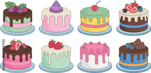 Cute Layered Cake Outline Icon Set Bakery Dessert Collection