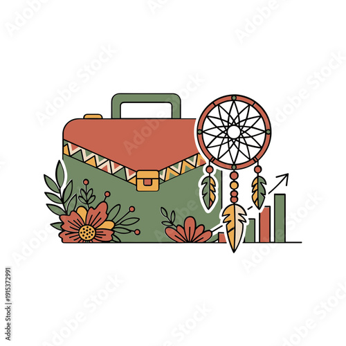 Briefcase with dream catcher attached.