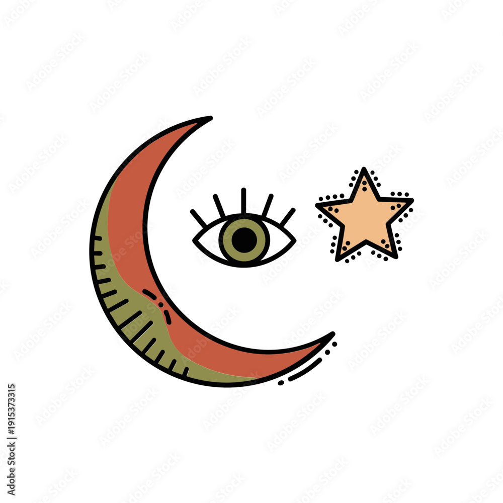 Obraz premium Cartoon Moon with Eye and Star.