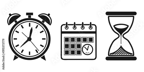 Фотография A collection of various timekeeping devices including an alarm clock, wristwatch