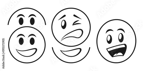 Three expressive emoticons displaying a range of emotions from happiness to confusion Vector