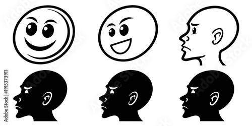 A series of faces transitioning from happy to sad to neutral expressions Vector