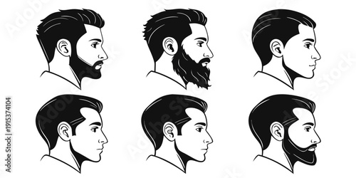 Six different hairstyles for men with beards and mustaches Vector