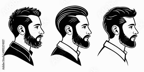 Three distinct hairstyles showcasing the versatility of men's grooming and styling options. Vector