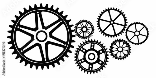 Foto Intricate black and white gears and cogs in various sizes and orientations Vecto