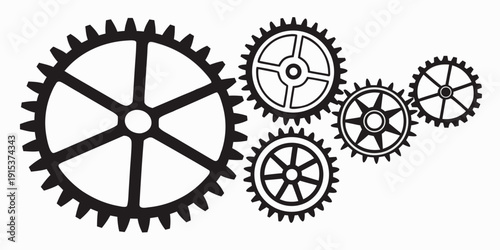 Intricate mechanical gears in a circular arrangement with a large central gear. Vector