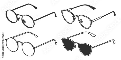 A diverse collection of eyeglasses showcasing various styles and designs Vector