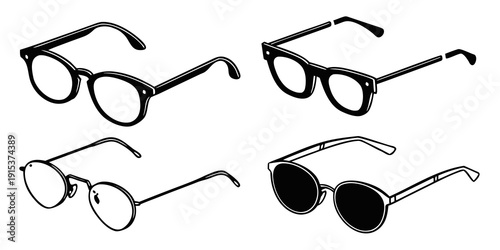 A collection of various styles of eyeglasses and sunglasses Vector