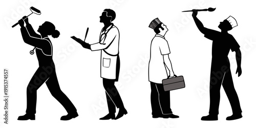 Diverse group of professionals engaged in various activities Vector