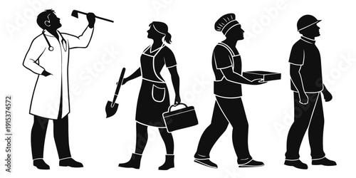 A diverse group of people engaged in various activities and professions. Vector