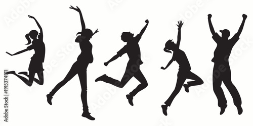 Silhouettes of people dancing and jumping with joy and freedom Vector