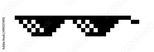 Cool black pixelated retro glasses icon, design. Thug life pixel art shades isolated vector illustration