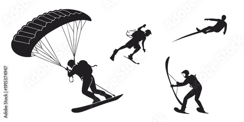 Extreme sports enthusiasts engaging in various adventurous activities Vector
