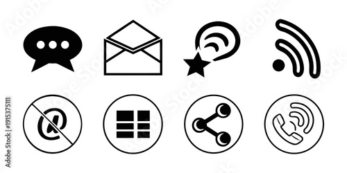 Icons representing various communication methods and social media platforms. Vector