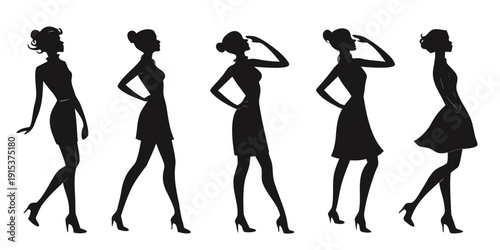 Silhouettes of women showcasing diverse walking styles and postures Vector