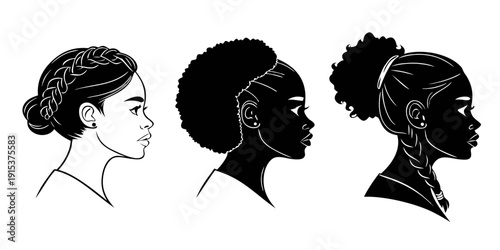 Three distinct hairstyles showcasing diverse cultural and personal expressions Vector