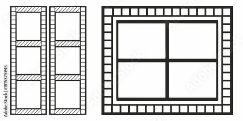A comparison of a four-panel window and a nine-panel window with different frame designs Vector