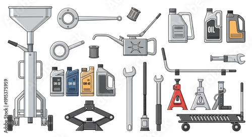 Industrial Equipment and Tools Illustration.