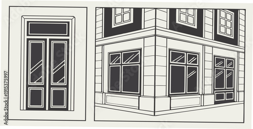 A detailed illustration of various door designs and their components Vector