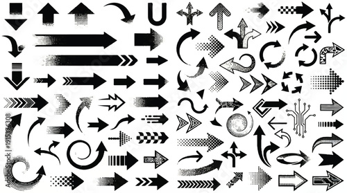 collection of various black arrows on white background for design