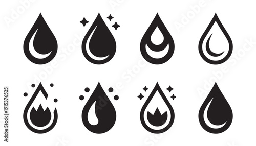 Water drop icons set liquid fresh clean purity element symbol collection droplet vector graphic modern abstract
