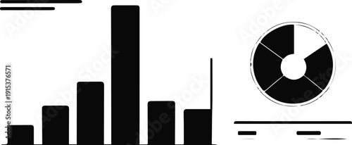 Minimal black and white vector dashboard with bar chart and pie chart 1