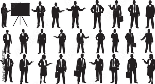 Business Presentation and Leadership Silhouette Set - Standing Professionals, Managers and Executive Poses for Corporate Projects