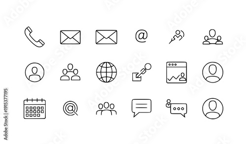 Business card and website contact info line icons Instagram highlights vector