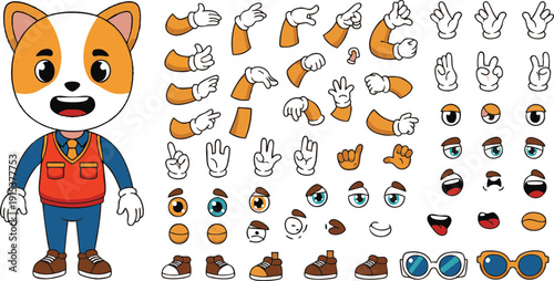 Φωτογραφία Cute Dog Character Construction Kit - DIY Cartoon Mascot with Various Hand Gestu