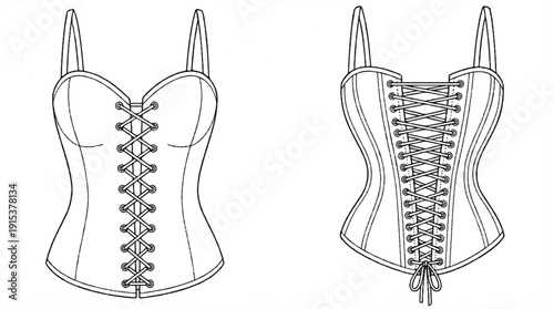 corset front and back view with laces  female clothing  fashion