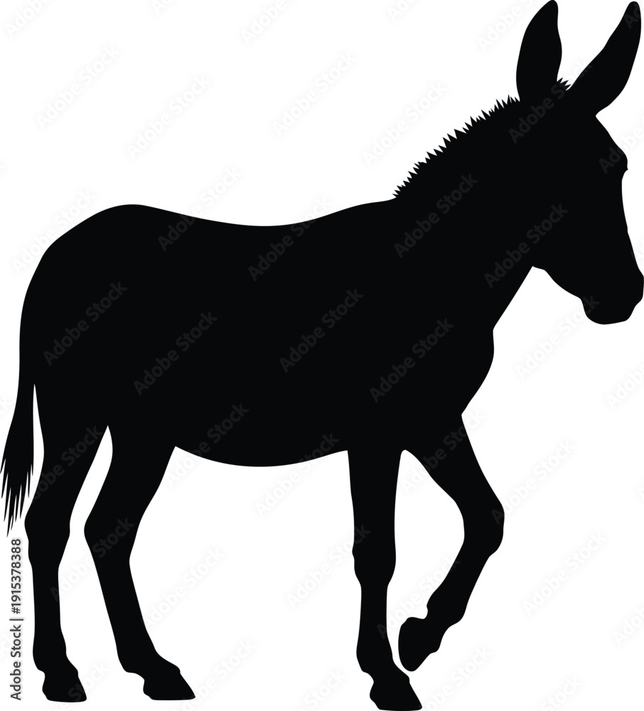 Fototapeta premium Donkey vector silhouette illustration on white background