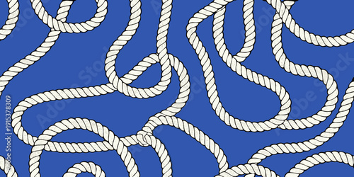 Woven ropes create a seamless nautical pattern on a blue background