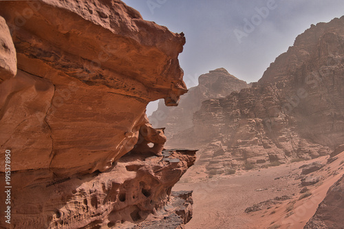 Majestic red sandstone mountains in Wadi Rum desert, Jordan