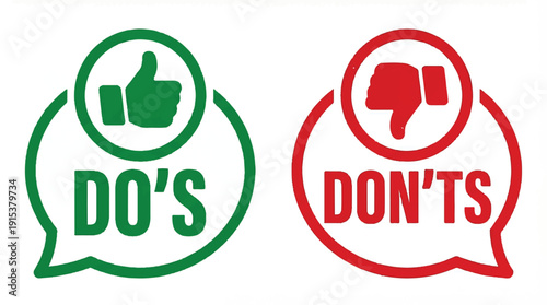 Dos and donts signs with thumbs up and down icons