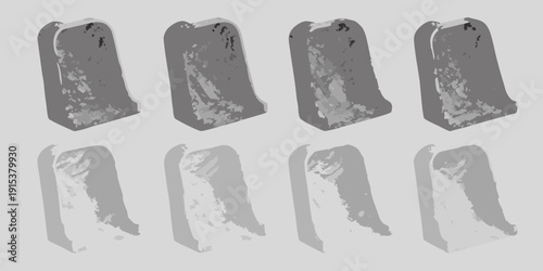 A grayscale image depicting a row of weathered tombstone shapes