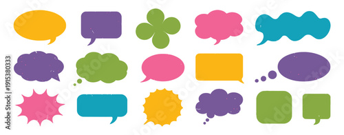 Speech bubble texture chalk pencil doodle set with crayon frames, comic talk balloons and colorful grunge collection, hand drawn textured elements for messages, posters, social media