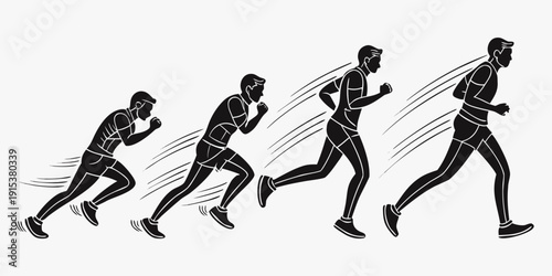 Fotografía Evolution of human running techniques over time in black and white Vector