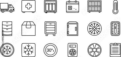 Cold storage and refrigeration symbols and icons