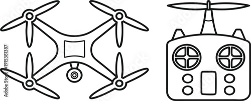 Drone and Remote Controller Line Art Illustration