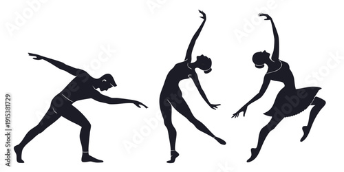 Three dancers in various ballet positions showcasing grace and elegance. Vector