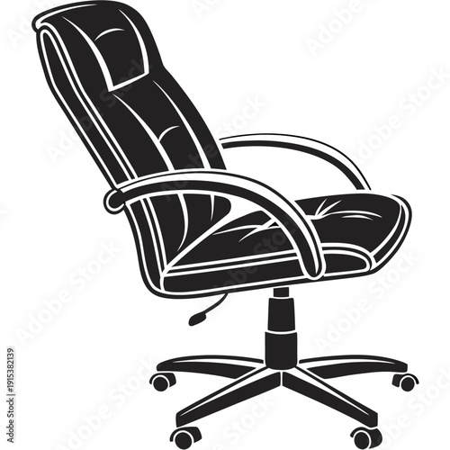 Modern black office chair with high backrest and five wheels Vector