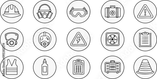 Construction Safety Icons and Symbols for Protection and Warning
