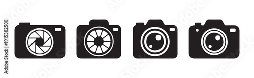 Camera icons set photograph equipment lens aperture symbol simple vector graphic illustration modern design